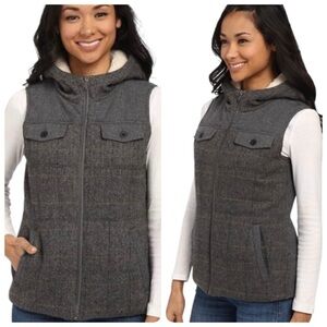 Prana Ava Womens Vest Gray Herringbone Wool Sherpa Hood Full Front Zipper MEDIUM